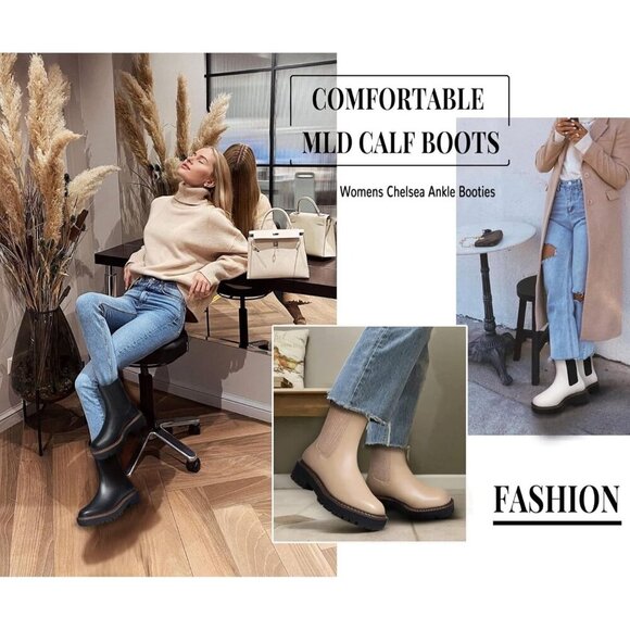 Athlefit Women Black Chelsea Wedge Platform Slip on Lug Sole Elastic Ankle Boot - Picture 6 of 6